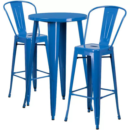 Ensemble de table de bar ronde d'intérieur et d'extérieur en métal de qualité commerciale Emma et Oliver avec 2 tabourets de café
