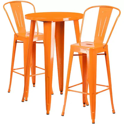 Ensemble de table de bar ronde d'intérieur et d'extérieur en métal de qualité commerciale Emma et Oliver avec 2 tabourets de café