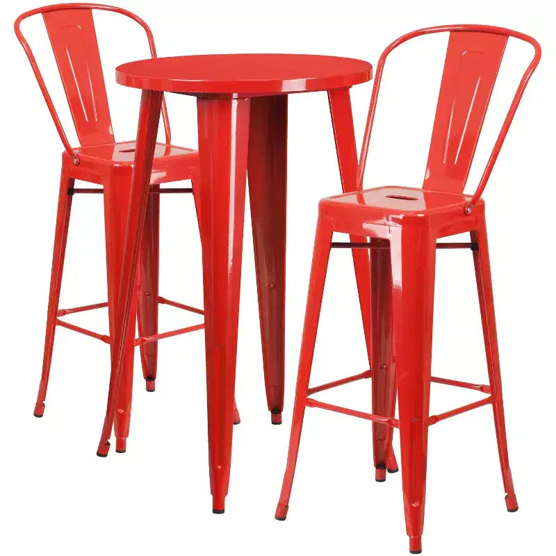 Ensemble de table de bar ronde d'intérieur et d'extérieur en métal de qualité commerciale Emma et Oliver avec 2 tabourets de café