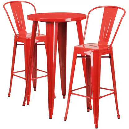 Ensemble de table de bar ronde d'intérieur et d'extérieur en métal de qualité commerciale Emma et Oliver avec 2 tabourets de café