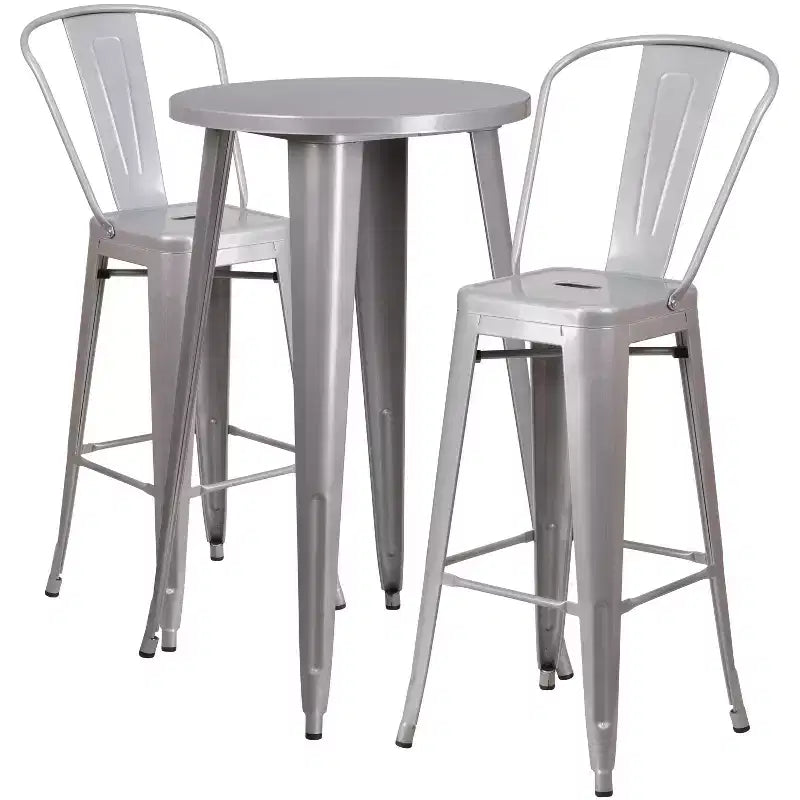 Ensemble de table de bar ronde d'intérieur et d'extérieur en métal de qualité commerciale Emma et Oliver avec 2 tabourets de café