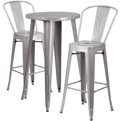 Ensemble de table de bar ronde d'intérieur et d'extérieur en métal de qualité commerciale Emma et Oliver avec 2 tabourets de café