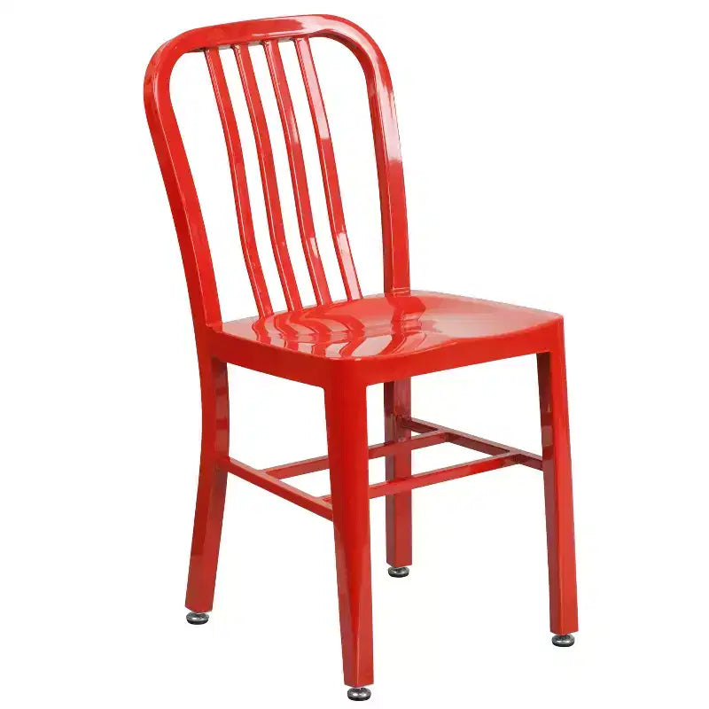 Set Tavolo Tondo in Metallo Emma and Oliver di Grado Commerciale da 30 per Interni ed Esterni e 4 Sedie con Schienale a Doghe