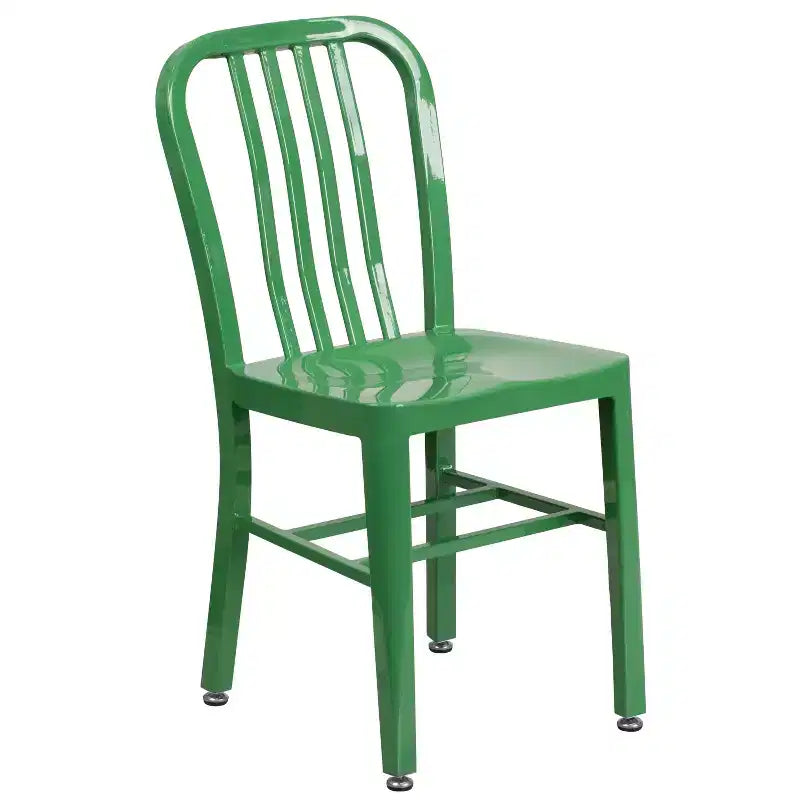 Set Tavolo Tondo in Metallo Emma and Oliver di Grado Commerciale da 30 per Interni ed Esterni e 4 Sedie con Schienale a Doghe