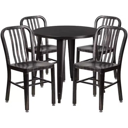Set Tavolo Tondo in Metallo Emma and Oliver di Grado Commerciale da 30 per Interni ed Esterni e 4 Sedie con Schienale a Doghe