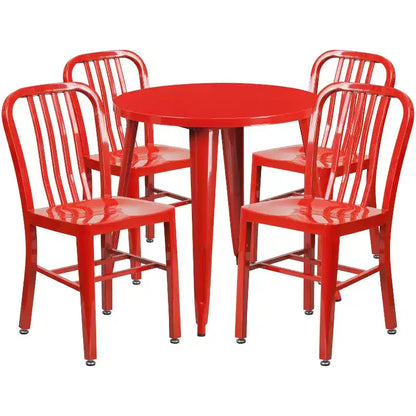 Set Tavolo Tondo in Metallo Emma and Oliver di Grado Commerciale da 30 per Interni ed Esterni e 4 Sedie con Schienale a Doghe