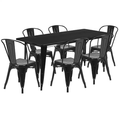 Ensemble de table rectangulaire en métal de qualité commerciale Emma et Oliver avec 6 chaises empilables pour l'intérieur et l'extérieur