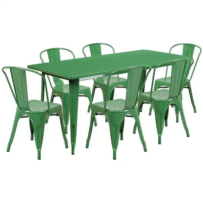 Ensemble de table rectangulaire en métal de qualité commerciale Emma et Oliver avec 6 chaises empilables pour l'intérieur et l'extérieur
