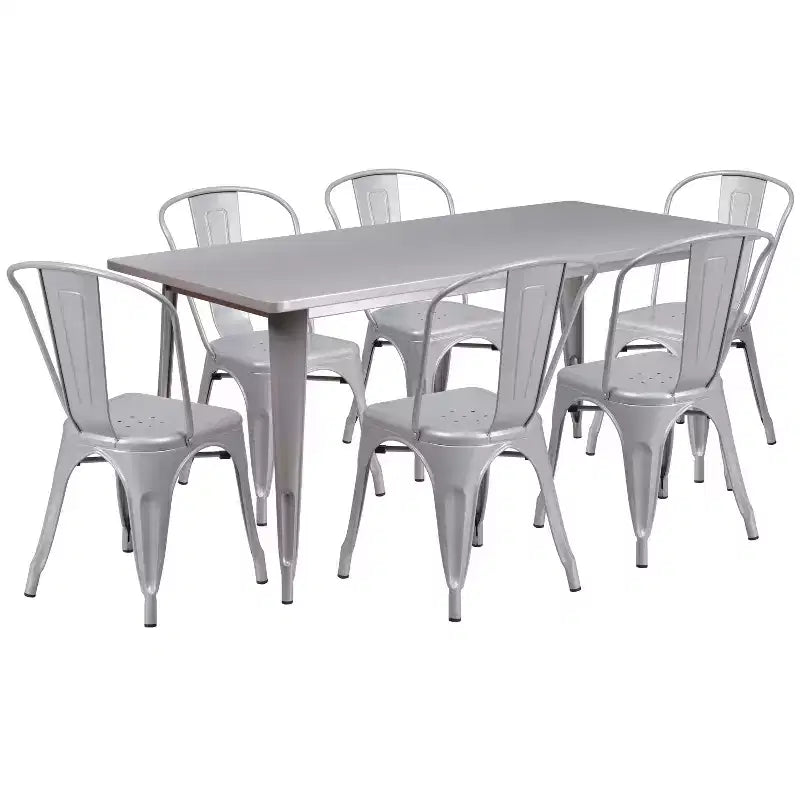 Ensemble de table rectangulaire en métal de qualité commerciale Emma et Oliver avec 6 chaises empilables pour l'intérieur et l'extérieur