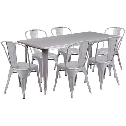 Ensemble de table rectangulaire en métal de qualité commerciale Emma et Oliver avec 6 chaises empilables pour l'intérieur et l'extérieur