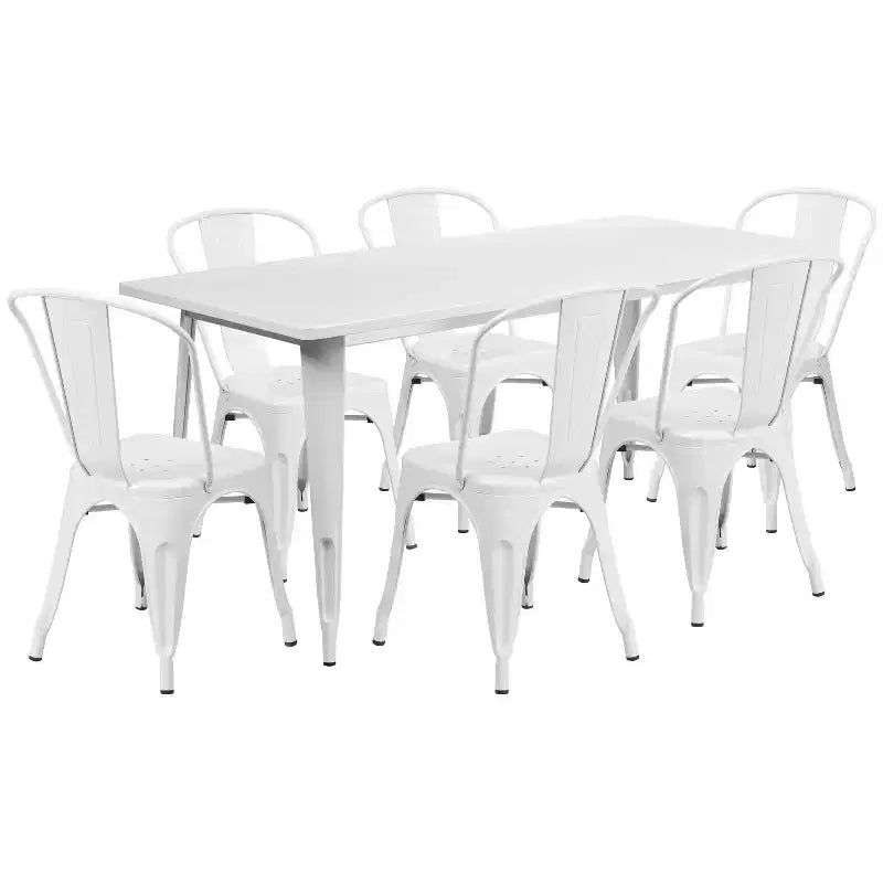 Ensemble de table rectangulaire en métal de qualité commerciale Emma et Oliver avec 6 chaises empilables pour l'intérieur et l'extérieur