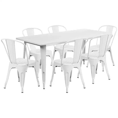 Ensemble de table rectangulaire en métal de qualité commerciale Emma et Oliver avec 6 chaises empilables pour l'intérieur et l'extérieur