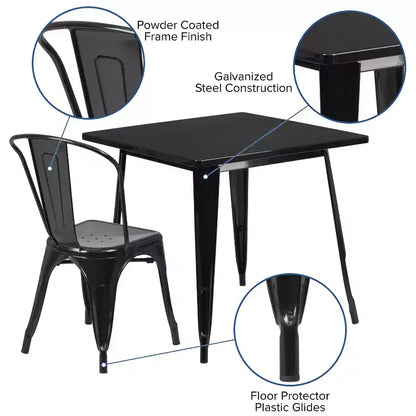 Ensemble table carrée d'intérieur/extérieur en métal qualité commerciale Emma et Oliver 31,5 avec 4 chaises empilables