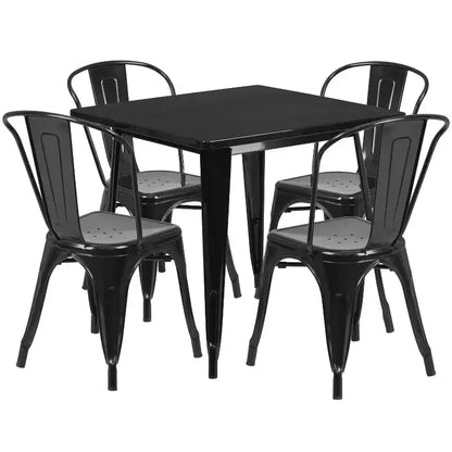 Ensemble table carrée d'intérieur/extérieur en métal qualité commerciale Emma et Oliver 31,5 avec 4 chaises empilables