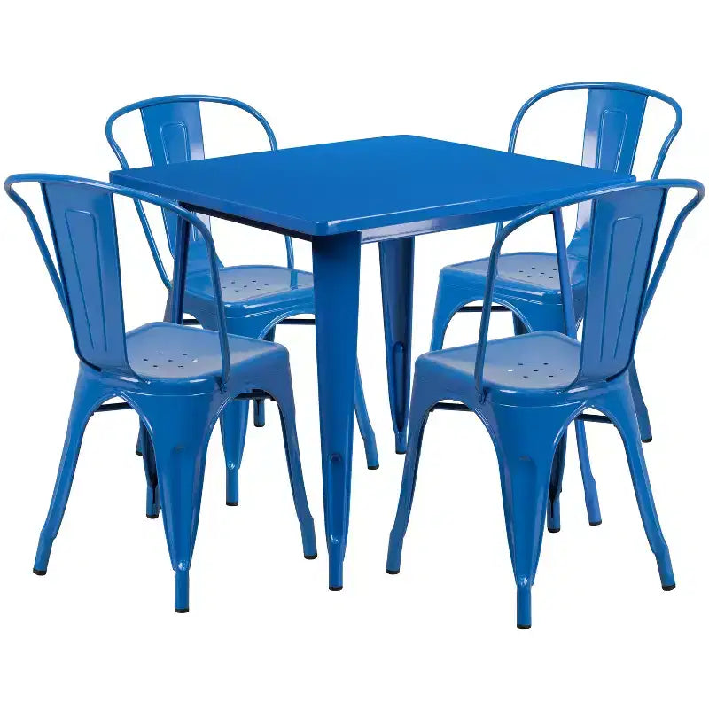 Ensemble table carrée d'intérieur/extérieur en métal qualité commerciale Emma et Oliver 31,5 avec 4 chaises empilables