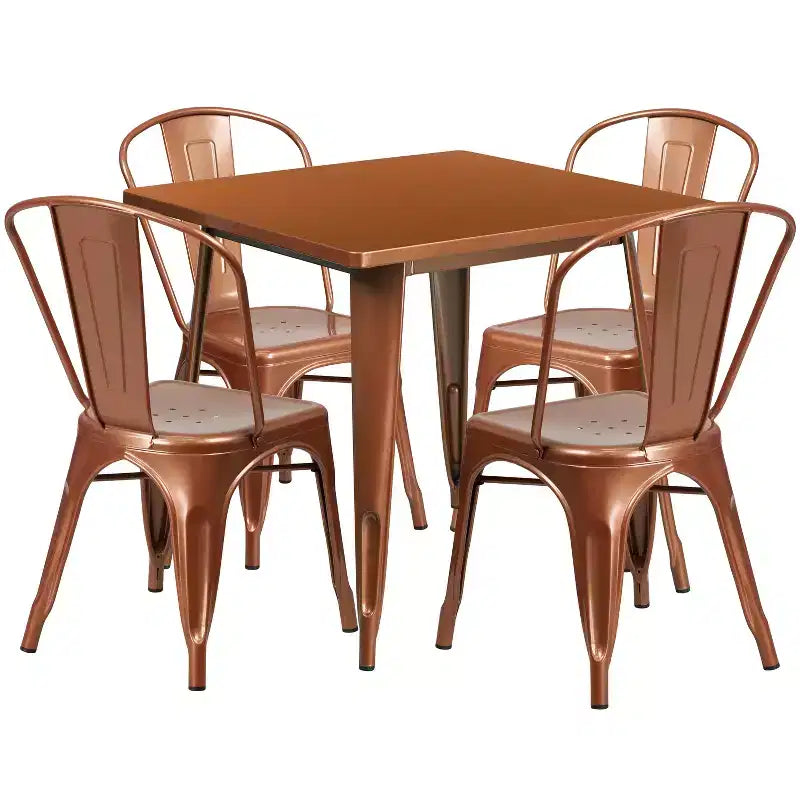 Ensemble table carrée d'intérieur/extérieur en métal qualité commerciale Emma et Oliver 31,5 avec 4 chaises empilables