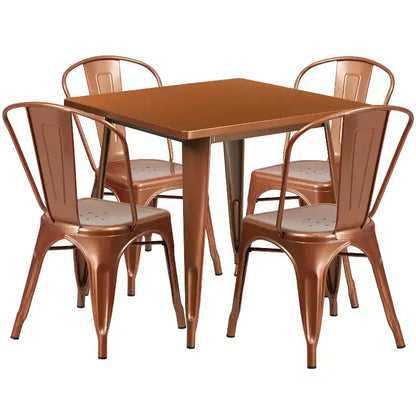Ensemble table carrée d'intérieur/extérieur en métal qualité commerciale Emma et Oliver 31,5 avec 4 chaises empilables