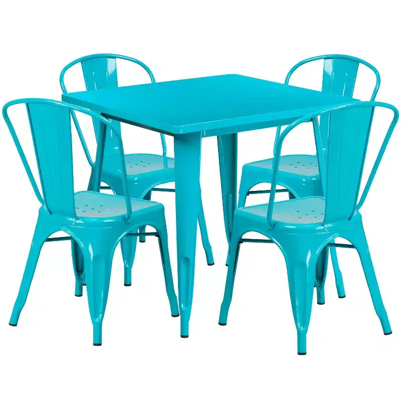 Ensemble table carrée d'intérieur/extérieur en métal qualité commerciale Emma et Oliver 31,5 avec 4 chaises empilables