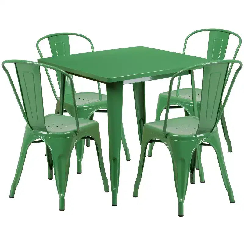 Ensemble table carrée d'intérieur/extérieur en métal qualité commerciale Emma et Oliver 31,5 avec 4 chaises empilables