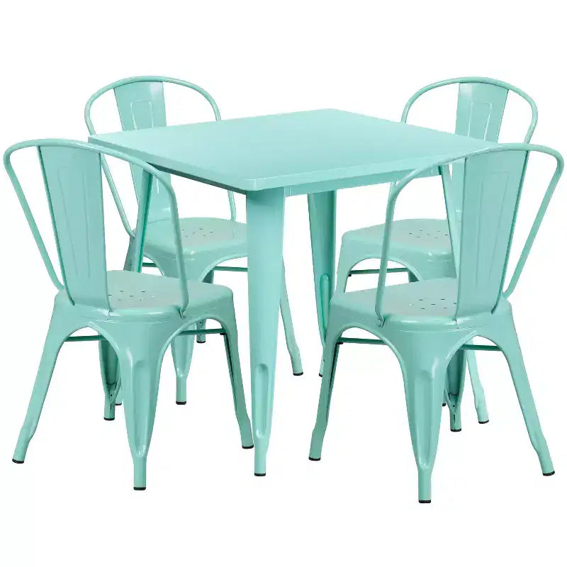 Ensemble table carrée d'intérieur/extérieur en métal qualité commerciale Emma et Oliver 31,5 avec 4 chaises empilables