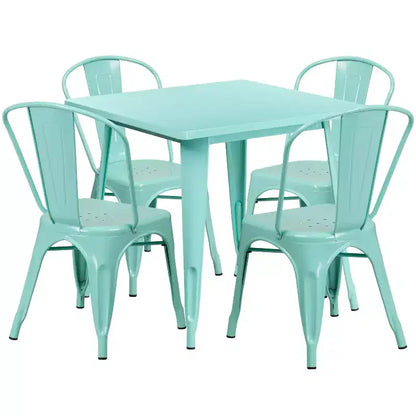 Ensemble table carrée d'intérieur/extérieur en métal qualité commerciale Emma et Oliver 31,5 avec 4 chaises empilables