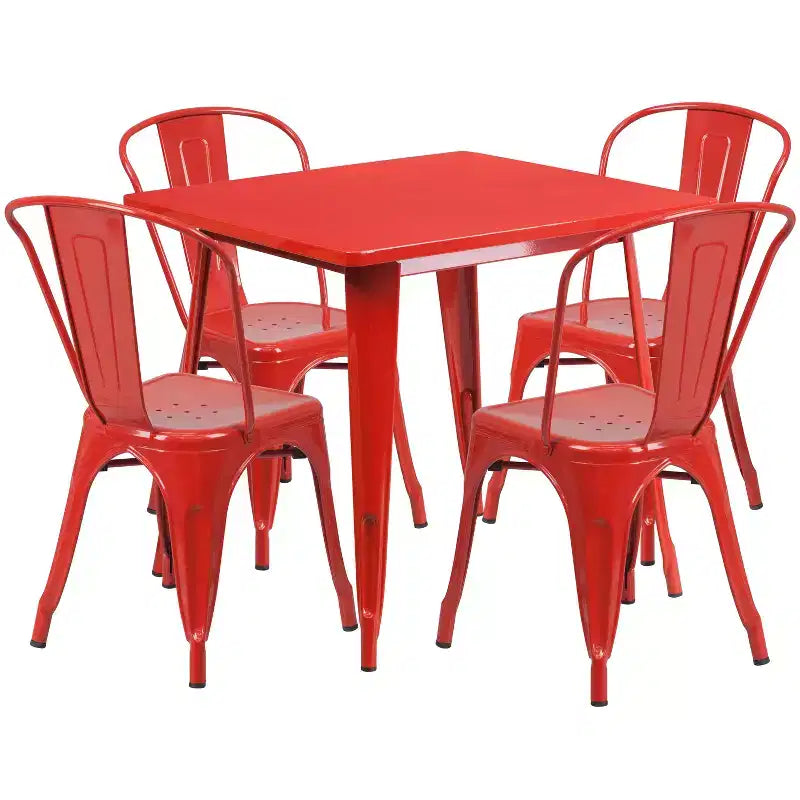 Ensemble table carrée d'intérieur/extérieur en métal qualité commerciale Emma et Oliver 31,5 avec 4 chaises empilables