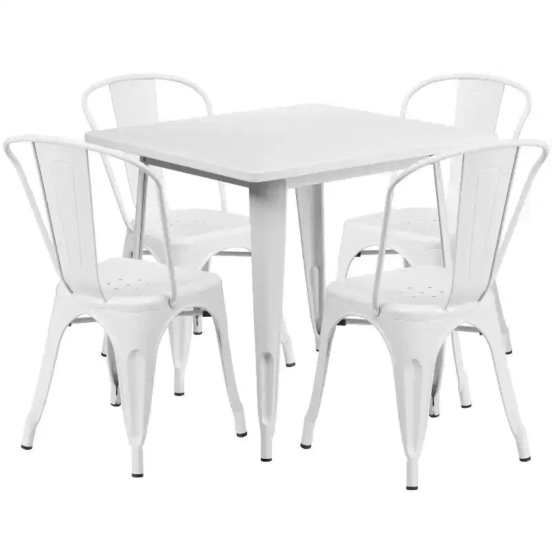 Ensemble table carrée d'intérieur/extérieur en métal qualité commerciale Emma et Oliver 31,5 avec 4 chaises empilables
