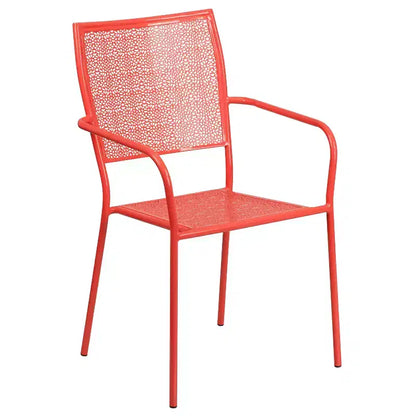 Ensemble table de jardin et de terrasse ronde en métal Emma and Oliver de qualité commerciale de 35,25 po, 2 chaises à dossier carré