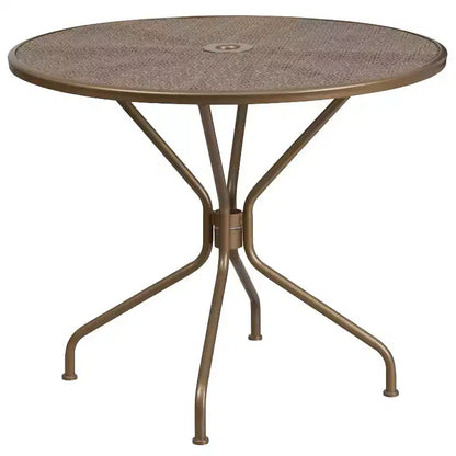 Ensemble table de jardin et de terrasse ronde en métal Emma and Oliver de qualité commerciale de 35,25 po, 2 chaises à dossier carré