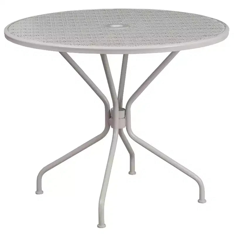 Ensemble table de jardin et de terrasse ronde en métal Emma and Oliver de qualité commerciale de 35,25 po, 2 chaises à dossier carré