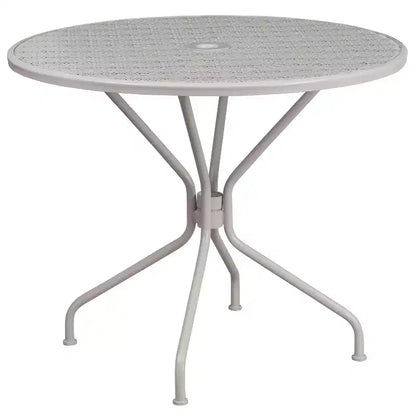 Ensemble table de jardin et de terrasse ronde en métal Emma and Oliver de qualité commerciale de 35,25 po, 2 chaises à dossier carré
