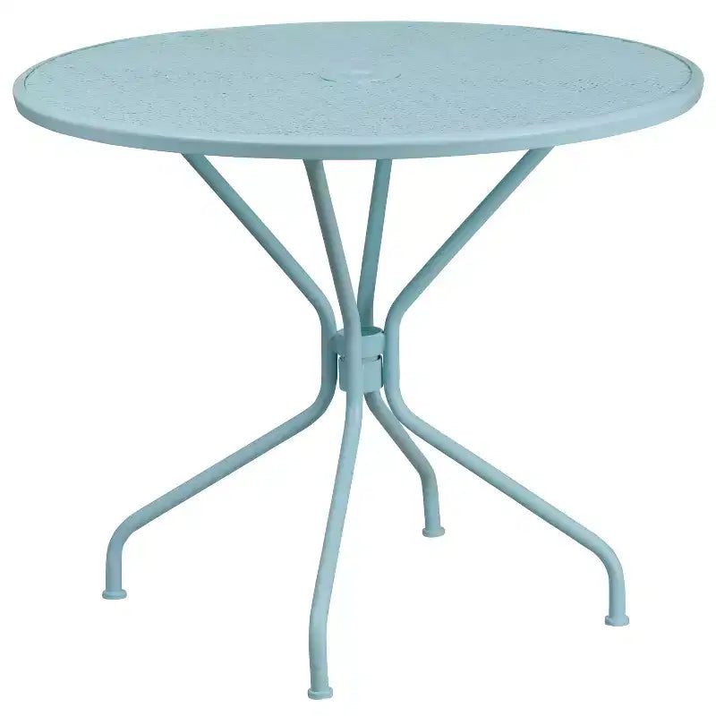 Ensemble table de jardin et de terrasse ronde en métal Emma and Oliver de qualité commerciale de 35,25 po, 2 chaises à dossier carré