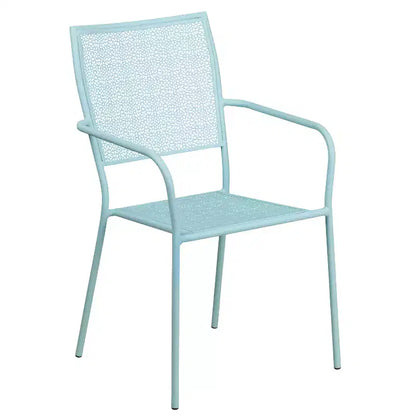 Ensemble table de jardin et de terrasse ronde en métal Emma and Oliver de qualité commerciale de 35,25 po, 2 chaises à dossier carré
