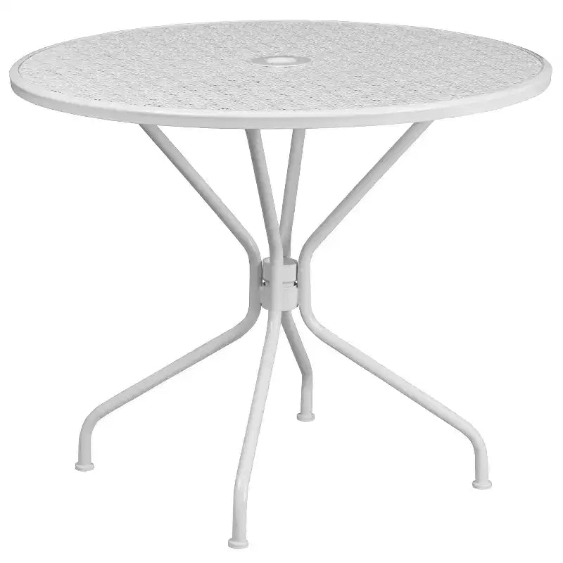 Ensemble table de jardin et de terrasse ronde en métal Emma and Oliver de qualité commerciale de 35,25 po, 2 chaises à dossier carré
