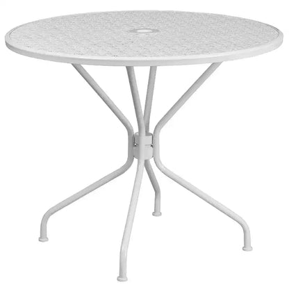 Ensemble table de jardin et de terrasse ronde en métal Emma and Oliver de qualité commerciale de 35,25 po, 2 chaises à dossier carré