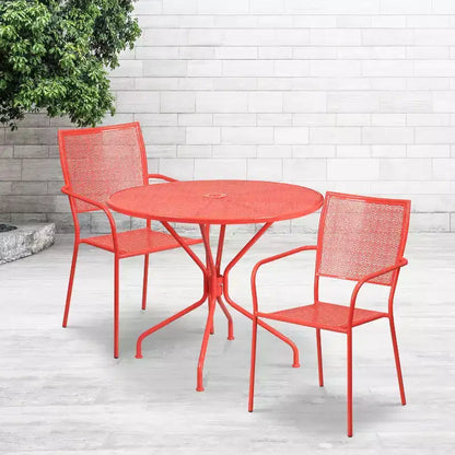 Ensemble table de jardin et de terrasse ronde en métal Emma and Oliver de qualité commerciale de 35,25 po, 2 chaises à dossier carré