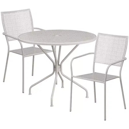Ensemble table de jardin et de terrasse ronde en métal Emma and Oliver de qualité commerciale de 35,25 po, 2 chaises à dossier carré