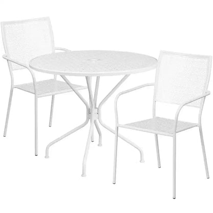 Ensemble table de jardin et de terrasse ronde en métal Emma and Oliver de qualité commerciale de 35,25 po, 2 chaises à dossier carré