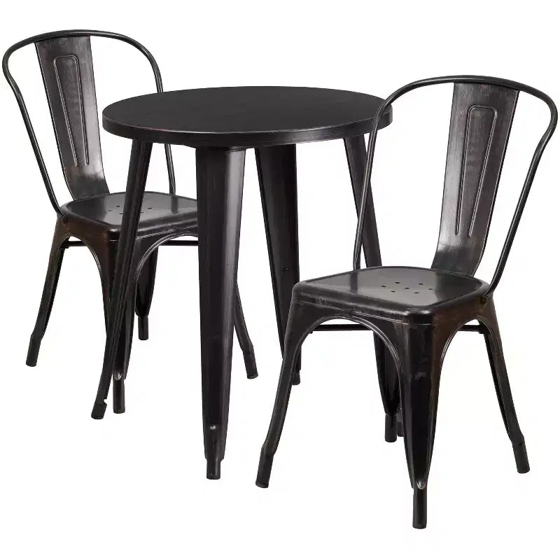 Ensemble de table ronde d'intérieur/extérieur en métal Emma et Oliver de qualité commerciale avec 2 chaises de café