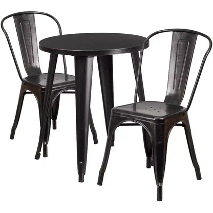 Ensemble de table ronde d'intérieur/extérieur en métal Emma et Oliver de qualité commerciale avec 2 chaises de café