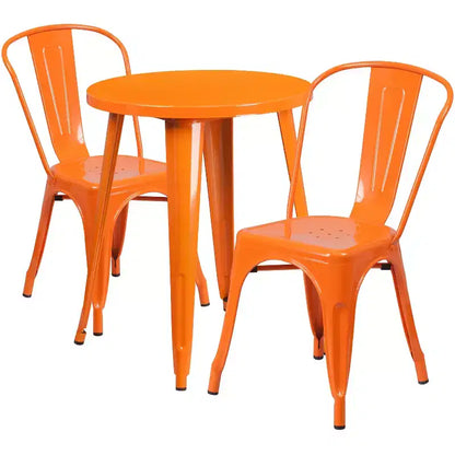 Ensemble de table ronde d'intérieur/extérieur en métal Emma et Oliver de qualité commerciale avec 2 chaises de café
