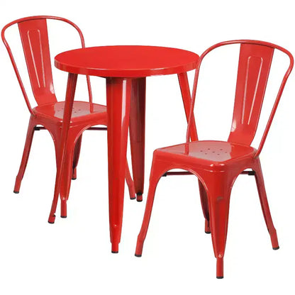 Ensemble de table ronde d'intérieur/extérieur en métal Emma et Oliver de qualité commerciale avec 2 chaises de café