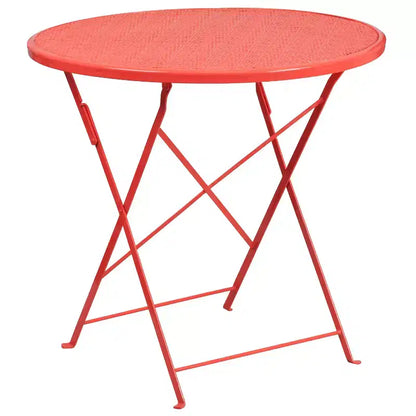 Ensemble de table de patio pliante ronde en métal de qualité commerciale Emma et Oliver de 76 cm avec 2 chaises à dossier rond