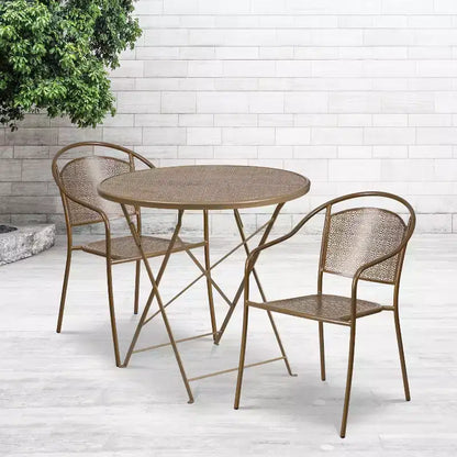 Ensemble de table de patio pliante ronde en métal de qualité commerciale Emma et Oliver de 76 cm avec 2 chaises à dossier rond