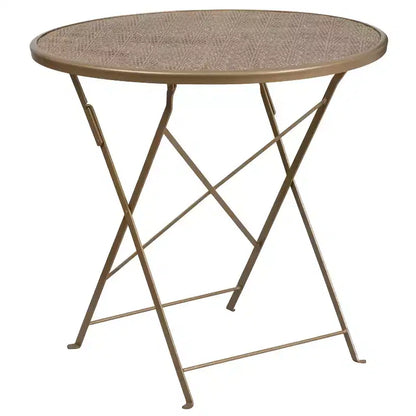Ensemble de table de patio pliante ronde en métal de qualité commerciale Emma et Oliver de 76 cm avec 2 chaises à dossier rond