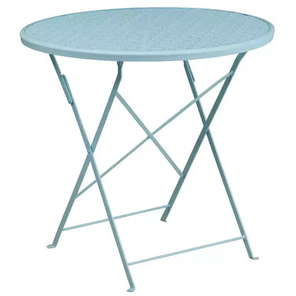 Ensemble de table de patio pliante ronde en métal de qualité commerciale Emma et Oliver de 76 cm avec 2 chaises à dossier rond
