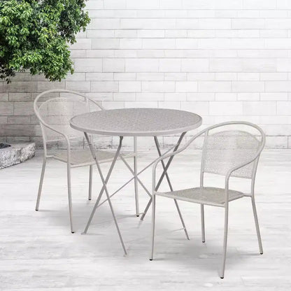 Ensemble de table de patio pliante ronde en métal de qualité commerciale Emma et Oliver de 76 cm avec 2 chaises à dossier rond