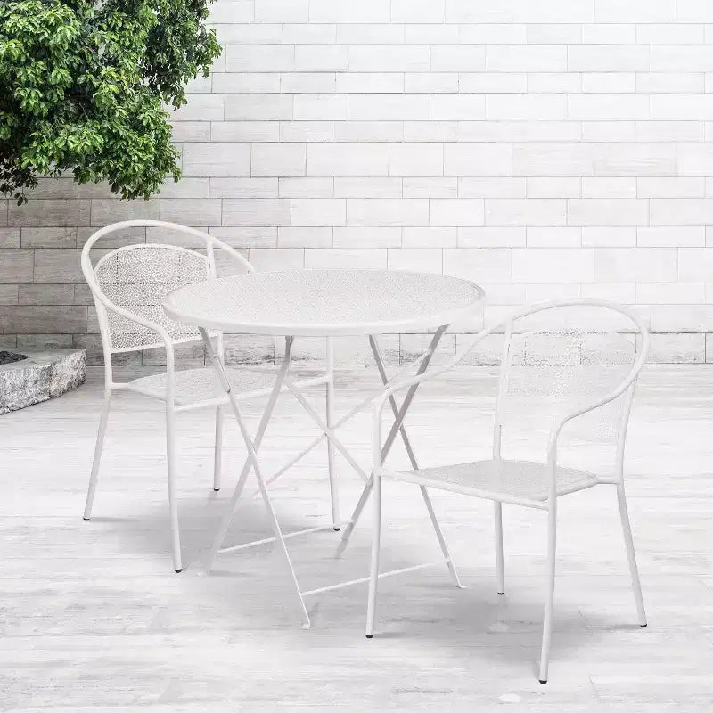 Ensemble de table de patio pliante ronde en métal de qualité commerciale Emma et Oliver de 76 cm avec 2 chaises à dossier rond