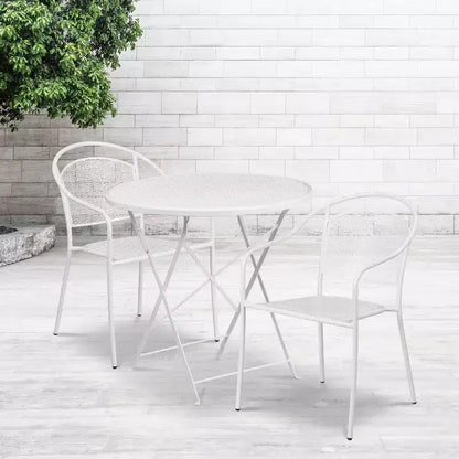 Ensemble de table de patio pliante ronde en métal de qualité commerciale Emma et Oliver de 76 cm avec 2 chaises à dossier rond