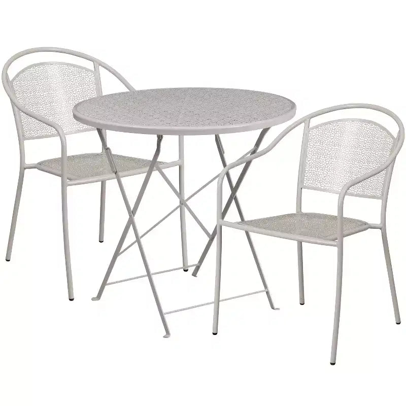 Ensemble de table de patio pliante ronde en métal de qualité commerciale Emma et Oliver de 76 cm avec 2 chaises à dossier rond